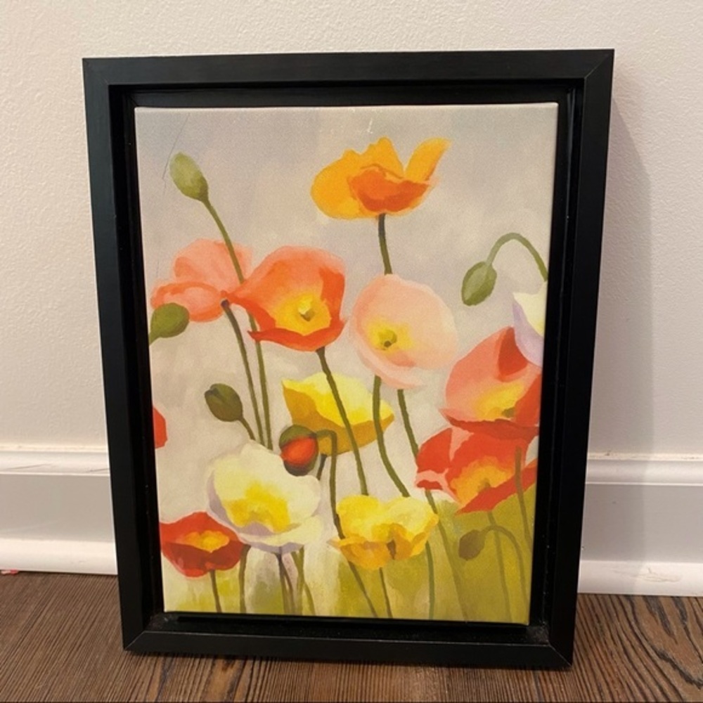POPPIES Floral Canvas Mounted black Wooden Frame 10 3/4” x 13 3/4” x 1 1/4"